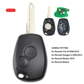 Keyecu Uzaktan Anahtar Fob 2 Düğme 433 MHz PCF7946 Çip Renault Clio Kangoo Modus için