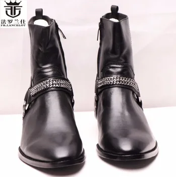 FR.LANCELOT Kış erkek ayakkabısı Süet Hakiki Deri Erkek yarım çizmeler Lüks Marka Siyah Renk erkek Yüksek Topuk Çizmeler