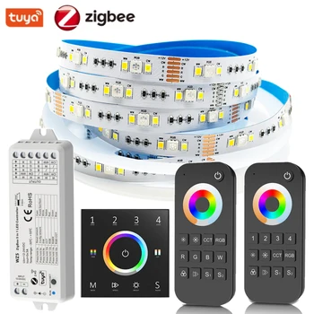 Tuya Zıgbee LED Denetleyici DC12v 24v 5050 RGBCCT LED Şerit İşık 4-zone Dokunmatik Duvar Anahtarı Uzaktan Akıllı Ev DIY Alexa Google için