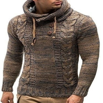 2021 marka sonbahar kış erkek sonbahar kış moda trendi slim fit yüksek boyun kapşonlu Kazak büyük örme kazak erkek