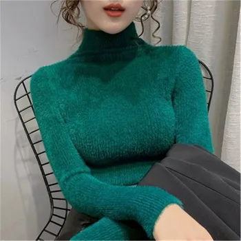 2022 Kadın Balıkçı Yaka Kazak Sonbahar Kış Slim Fit Kazak Uzun Kollu İç Giyim Kore Moda Bayan Temel Üstleri