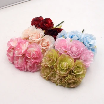 6 Adet/grup 3.5 cm Ipek yüksek Kaliteli yapay çiçek gül düğün buketi Dekorasyon DIY Çelenk Hediye Scrapbooking Craft Çiçek