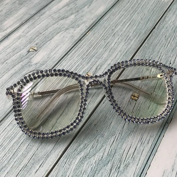 ZAOLIHU Yuvarlak Büyük Boy Güneş Gözlüğü Kadınlar İçin Altın Rhinestone Tasarımcı Shades güneş gözlüğü Erkekler Vintage Metal Şeffaf Gözlük Oculos