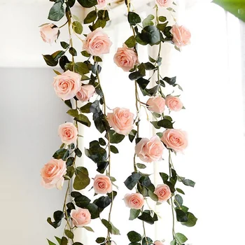 Ipek Yapay Gül Asma Asılı Çiçekler Duvar Dekorasyon Rattan Sahte Bitkiler Yapraklar Garland Romantik Düğün Ev Dekorasyon