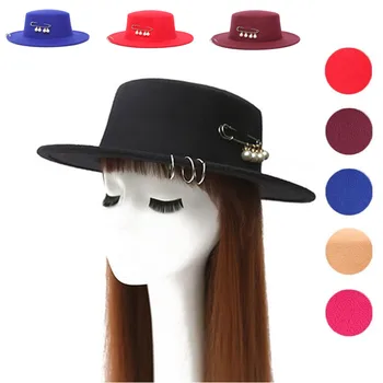 fedora şapka yeni bakır halka büyük iğne düz üst sonbahar ve kış erkek ve kadın inci fedora şapka Panama 2021