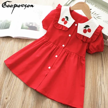 Yaz Kız Kırmızı Kiraz İşlemeli Elbise çocuk giyim Sevimli Moda Bebek kız Yaz rahat elbise Prenses Elbise Kostüm