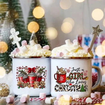 Sadece Bir Kız Seviyor Noel Emaye Kahve Kupalar Noel Partisi Sıcak Kakao çikolata bardakları İçecek şarap sürahisi Drinkware Noel Hediyeler