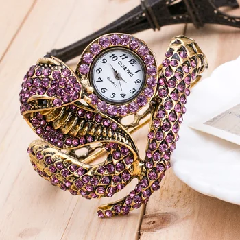Altın Lüks Serpantin Kadınlar Bilezik Saatler Rhinestones Bayanlar Elbise İzle Moda Kuvars Kol Saati reloj mujer Saat Hediyeler