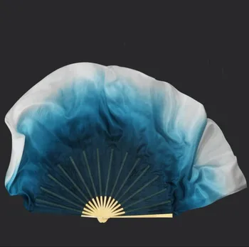 Yeni özelleştirilmiş renk ipek peçe Bellydancing kadın performans gösterisi sahne Fan çifti çift taraflı Fan 100 % ipek ışık peçe 76cm