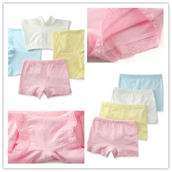 6 Adet / grup Pamuk Dantel Pantolon Çocuk İç Çamaşırı Kız Emniyet Şeker Renk Katı Dört Şort 2-10Y