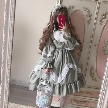 Japon Tatlı Lolita Elbise nazik の çim rengi Lolita pastoral dantel zarif Elbise yumuşak kız elbise