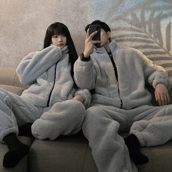 Kışlık pijama SetWomen Mercan Polar Gecelik Takım Elbise Çift Uzun Pijama Erkekler Kalınlaşmış Kadife Sıcak Yumuşak Rahat Pijama Seti 2022