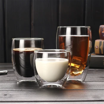 Şeffaf cam kahve fincanı Süt Viski Çay Bira Çift Yaratıcı Isıya Dayanıklı Kokteyl Votka şarap sürahisi Drinkware Bardak Bardak