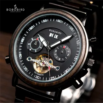 Otomatik Mekanik çift saatleri Chronograph Timepiece Erkekler Bayanlar Kol Saati Tarih Ekran relogio masculino de luxo BOBO KUŞ