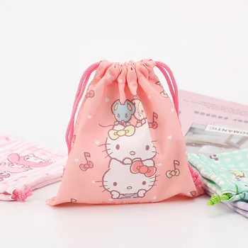 Sanrio Biblo Depolama Serisi Çanta Tuval Baskı İpli Çanta Kuromi Hello Kitty My Melody Cinnamoroll Karikatür Kozmetik Çantaları
