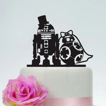 Düğün Pastası Topper R2D2 ve Bb8 Akrilik Nişan veya Düğün Yıldönümü Pastası Topper Hatıra Robot Kek Topper