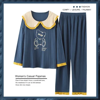 2022 Yeni Pamuk Artı Boyutu 3XL 5XL Ev giyim Kadınlar İçin Karikatür Sevimli Uyku Üst Pantolon Kıyafeti Femme Pjs Pijama Takım Elbise Pijama