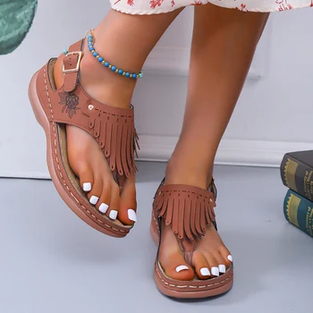 KAMUCC Moda Saçak Takozlar Sandalet Kadın Klip Ayak Geri Kayış Platformu Sandalias Mujer 2022 Yaz Açık Plaj Sandalet Ayakkabı