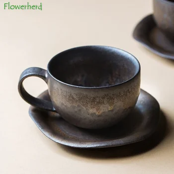 Iskandinav Paslı Kahve fincan ve çay tabağı seti Acele Asılı Kulak Seramik çay Bardağı Kung Fu çay seti Yaratıcı Su Bardağı Retro Kahve Kupa