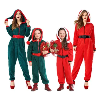 Umorden Yetişkin Çocuk Noel Elf Noel Baba Kostüm Kız Kadın Kapşonlu Onesie Pijama Tulum Fantasia Noel Giyinmek