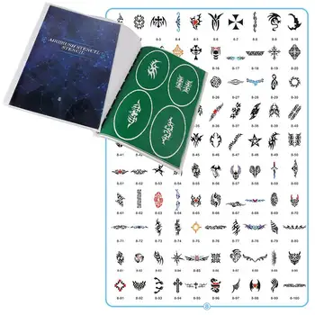 Dövme Şablonu 100pcs-Book # 8 Basit Kullanım Seti Tasarımları Vinil Levhalar Kendinden Yapışkanlı Sırtlı Kadınlar Çocuklar İçin erkek