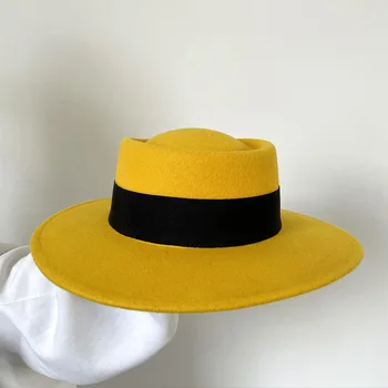 202106-SY-8124 yeni sonbahar kış sarı yün bayan kap fedoras erkekler kadınlar panama caz şapka