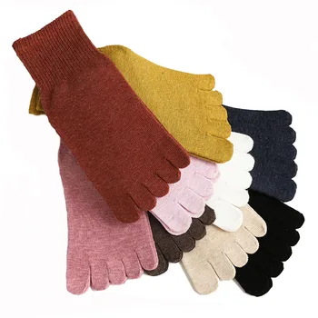 5 Pairs Şeker Renk Çorap Ayak Parmakları ile Bahar Sonbahar Orta tüp Bayanlar Pamuk Beş Parmak Çorap Basit Düz Renk varis çorabı