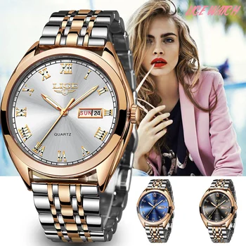 2021 LIGE Yeni Gül Altın Kadın İzle İş quartz saat Bayanlar Üst Marka Lüks Kadın kol saati Kız Saat Relogio Feminin