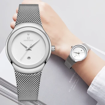 Kadın Saatler NAVIFORCE Üst Lüks Marka Kadın Moda Analog quartz saat Bayanlar Basit Ultra-ince Gümüş Beyaz kol saati