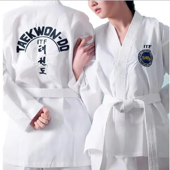 Yeni Professiona ITF Beyaz Üniforma Taekwondo Öğrenci Doboks Takım Kimono dövüş sanatları Taekwondo Elbise Uzun Kollu Tren Spor