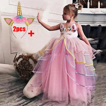 Uzun Unicorn Elbise Kafa Bandı Çocuk Giysileri Çocuklar İçin Kız Prenses Elbise Parti Düğün Doğum Günü Elbise 14 13 10 12 Yıl Vestidos