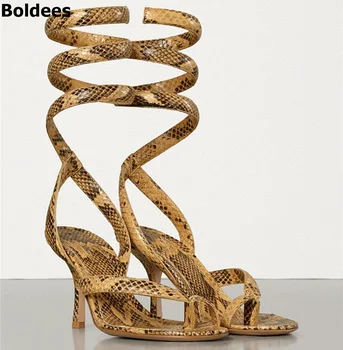 Rahat yüksek topuklu sandalet Yılan Desen Ayak Bileği Wrap Sapanlar Tutam Ayak yaz elbisesi Ayakkabı 6.5 Cm Topuklu