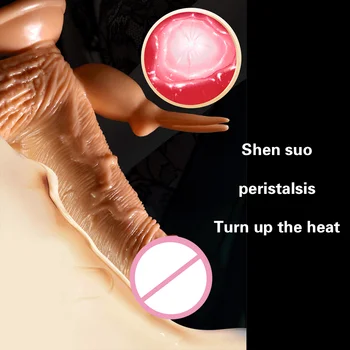 Kablosuz uzaktan teleskopik yapay penis vibratör katmanlı silikon büyük Penis ısıtma gerçekçi yapay penis G noktası masaj seks oyuncak kadınlar için dükkanı