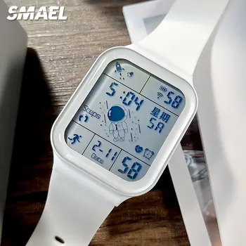 SMAEL LED Ekran dijital saat Erkekler Kadınlar için Moda Spor Beyaz Su Geçirmez Chronograph Unisex Kol Saati Tarih Hafta 8808