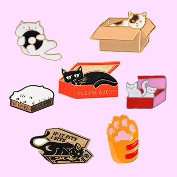 Bir Kutuda kedi Pimleri Koleksiyonu Pençe Kedi Baskı Broş Kedi Yaka Pin Kitty Rozetleri Sırt Çantası Şapka Hayvan Lover Takı Hediye Toptan
