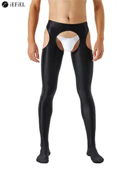 Erkek Parlak Opak Hollow Out Tayt Külotlu Parlak Kesme Crotchless Ayaklı Yoga Pantolon Tayt Bodystockings Iç Çamaşırı