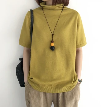 Kadın İlkbahar Sonbahar Moda Japonya Tarzı Düz Renk Yarım Kollu Yumuşatmak Örme Kazak Ofis Bayan Bluz Kadın Casual Kazaklar