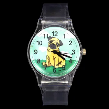 Pug Pet Köpek Komik İzle Çocuk Bebek Karikatür Çocuk Spor Şeffaf Kauçuk Kuvars Kol Saati noel hediyesi