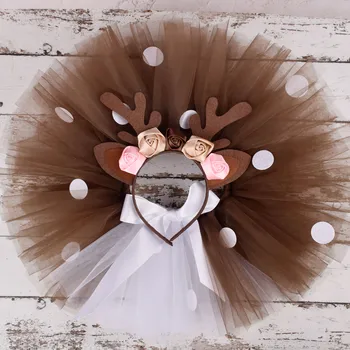 Geyik Kahverengi Kabarık Tutu Etek Kız Bebek Doğum Günü Partisi Polka Dots Etek Cadılar Bayramı Kostüm Ren Geyiği Kostümleri