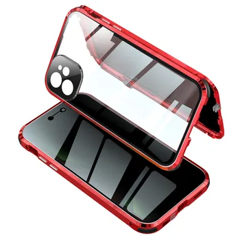 ıPhone 11 6.1 12 Pro Max 13 mini Anti Peep Manyetik Metal Tampon 360 Ön ve Arka Çift Taraflı Gizlilik Ekran Lens Koruma Çantası