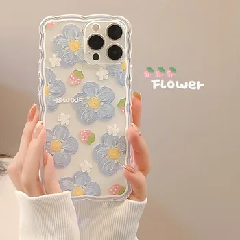 Iphone 14 pro için kılıf Sevimli Baskılı Lüks Çiçekler Kaplama Delik Temizle Yumuşak Koruma Çantası Kadın Kızlar Organizatörler Çanta