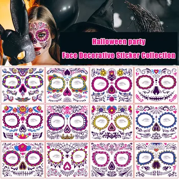 12 Floresan Cadılar Bayramı Yüz Çıkartmalar Dövme Çıkartmalar Parti Parti Ölü Gün Masquerade Yüz Geçici Çıkartmalar