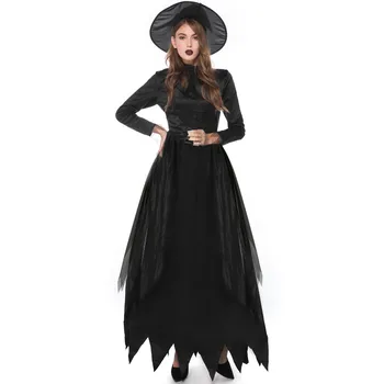 Cadılar bayramı Cadı Kostümleri Kadınlar için Yetişkin Fantezi Siyah Cadı Elbise Parti Elbise Karnaval Performans Elbise