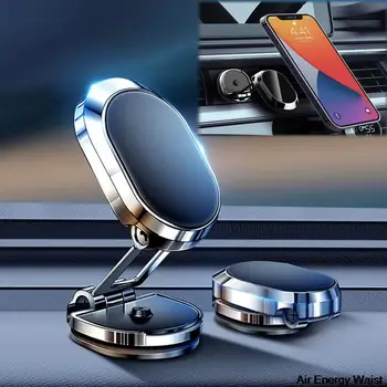 360 Dönen araba cep telefonu rafı Metal Katlanır Manyetik Emme Navigasyon Braketi Evrensel Merkezi Konsol Cep telefon tutucu