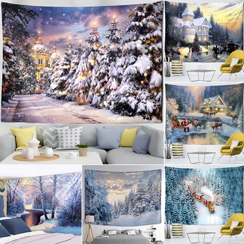 Kar Noel Ağacı Goblen Duvar Asılı Ev Sahne Noel Baba Hediyeler Yatak Odası Oturma Odası Ev Dekor