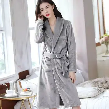 Bornoz Sıcak Kadın Mercan Polar Bornoz Pijama Kalınlaşmak Çift Gecelik Kış Kimono Ev Giyim Kıyafeti Sabahlık