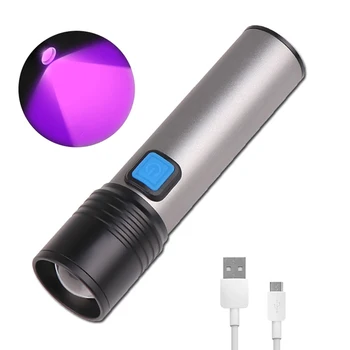 Taşınabilir LED UV el feneri ultraviyole meşale Mini UV siyah ışık Pet idrar lekeleri dedektörü akrep avcılık el USB ışığı