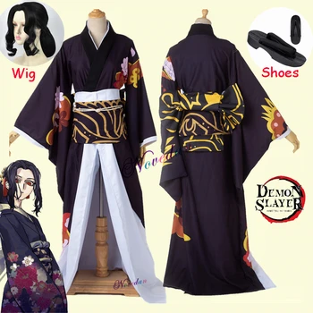Anime iblis avcısı Kimetsu hiçbir Yaiba Cosplay Kostümleri Kibutsuji Muzan Cosplay Kostüm Kadın Kimono Üniforma Elbise Elbiseler Peruk