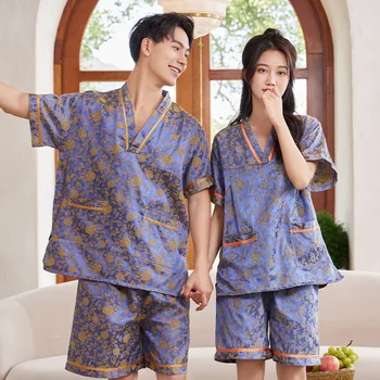 Japon Kimono Ipek Pijama Takım Sevgilisi Çiftler Pamuk Buharda Erkek Kadın Ev Giysileri Keten Yukata Sauna Hırka Pijama