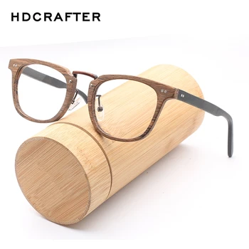HDCRAFTER Reçete Gözlük Çerçeveleri Ahşap Tahıl Optik Gözlük Çerçevesi Şeffaf Lens ile Erkekler Kadınlar Ahşap Gözlük Çerçeveleri